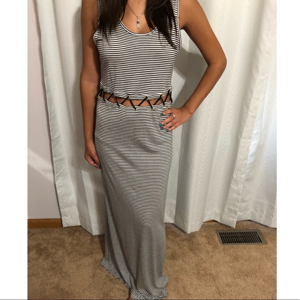 Striped Cut Away Maxi Dress